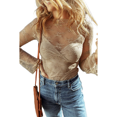 Blusa Reductora de Encaje Manga Larga Ajustada para Mujer - Image 6