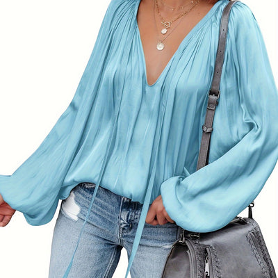 Blusa de Satén con Cuello en V y Mangas Largas para Mujer - Image 17