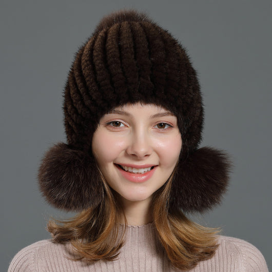 Gorro Coreano con Pompón de Piel de Zorro para Mujer - Image 13