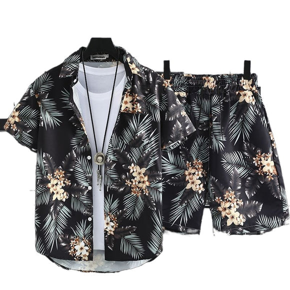 Conjunto Hawaiano para Hombre: Pantalones Sueltos + Camisa Estampada Secado Rápido