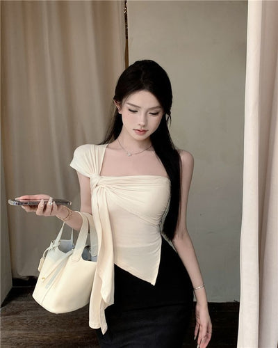 Blusa Crop Asimétrica Escote Frío Estilo Atrevido para Mujer - Image 27