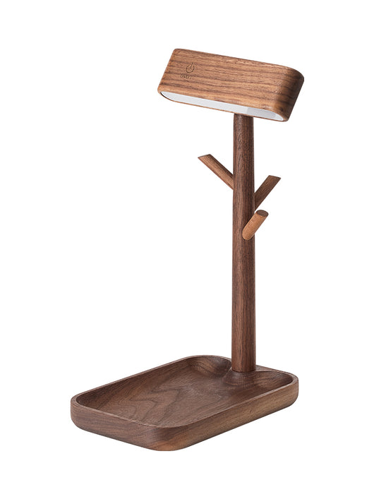Lámpara LED de Madera de Nogal Negro Nórdica con Organizador de Llaves Recargable - Image 2