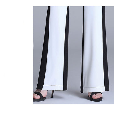 Pantalón Recto de Cintura Alta con Detalles de Costura en Blanco y Negro - Image 7