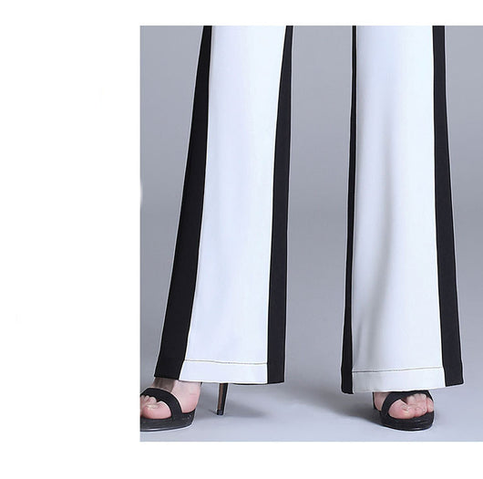 Pantalón Recto de Cintura Alta con Detalles de Costura en Blanco y Negro - Image 7
