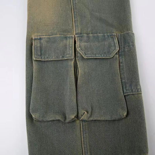Jeans Sueltos Tiro Bajo Efecto Desgastado con Bolsillos y Costuras Decorativas - Image 21