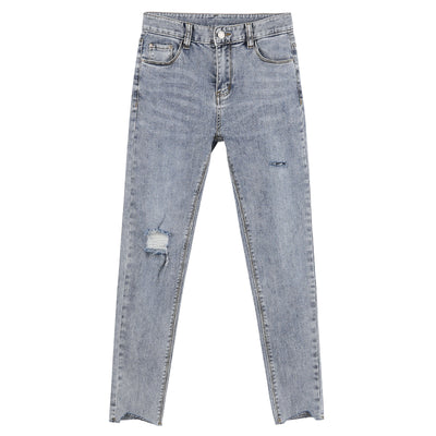 Pantalones Vaqueros Rotos Azul Claro Ajustados para Mujer - Corte Lápiz Largo - Image 2