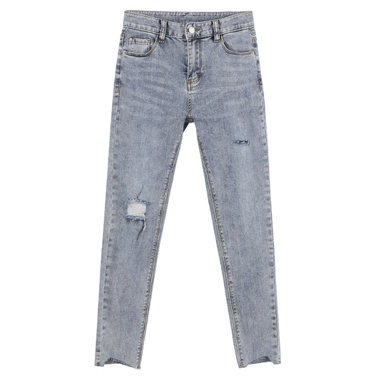 Pantalones Vaqueros Rotos Azul Claro Ajustados para Mujer - Corte Lápiz Largo - Image 2