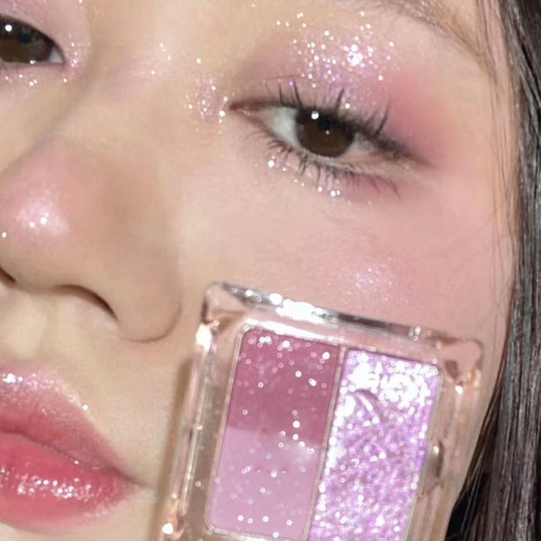 Paleta de Sombras Iridiscentes con Lentejuelas Rosa y Púrpura