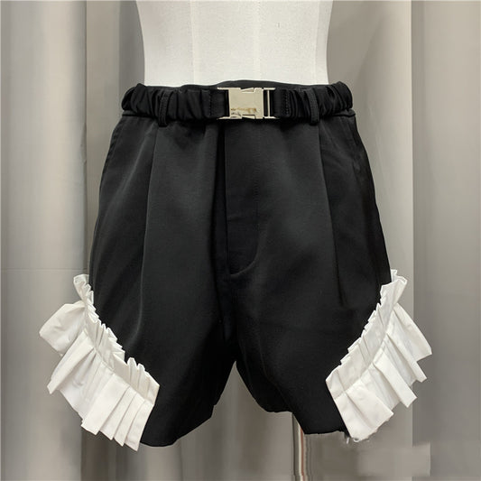 Shorts Talle Alto con Detalles de Encaje Hoja de Loto y Costuras Contrastantes - Image 2