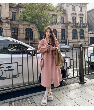 Abrigo de Lana Hepburn Coreano Suelto Midi para Otoño e Invierno - Image 37
