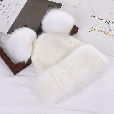 Pompón de Piel de Conejo y Zorro - Accesorio de Lujo Tejido - Image 2