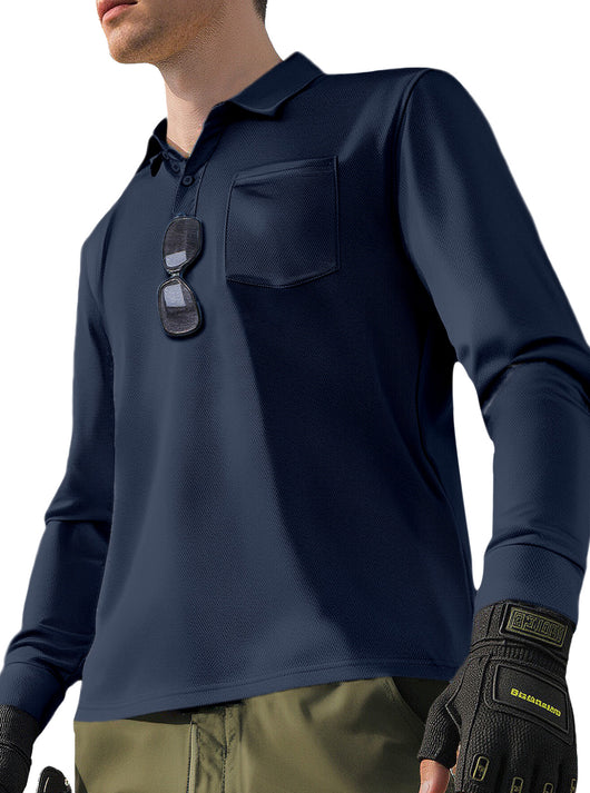 Polo Manga Larga Secado Rápido Color Sólido para Hombre - Image 21