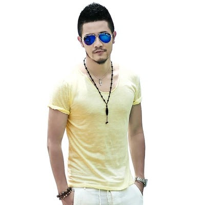 Camiseta Básica Hombre Cuello V Algodón Slub - Verano - Image 15