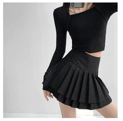 Falda Preppy de Talle Alto con Doble Pliegue para Mujer - Image 9