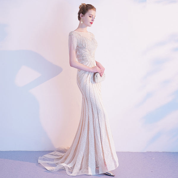 Vestido de Noche Champagne Elegante Premium