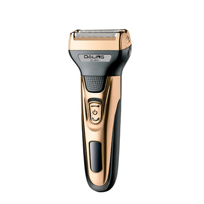 Gold and black three-in-one electric shaver with foil head, hair clipper, nose trimmer, and accessories. - Image 5