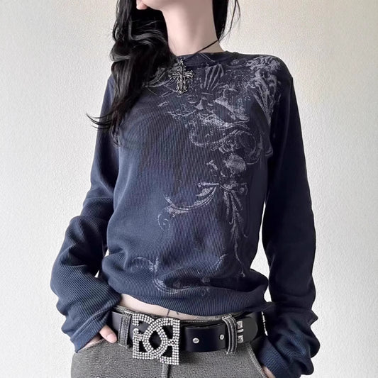 Sudadera Cuello Redondo Manga Larga Estilo Urbano Dark con Estampado
