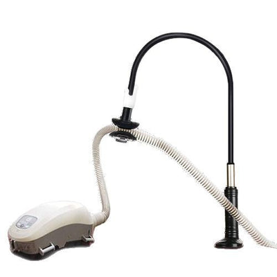 White flexible gooseneck ventilator hose bracket with a device clamp and a C-clamp base. - Image 5
