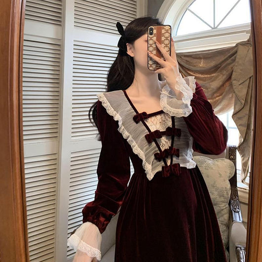 Vestido Retro Francés Vino Midi - Diseño Romántico Fairy - Image 4