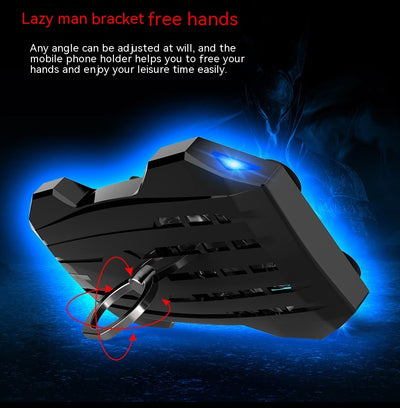 Red portable cooling mobile phone holder with a built-in fan, blue LED light, and black suction cups. - Image 10