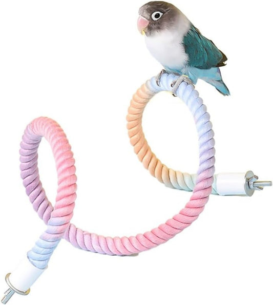 Bright green 150cm spiral rope bird perch with a metal clip, designed for climbing and perching in bird cages. - Image 2