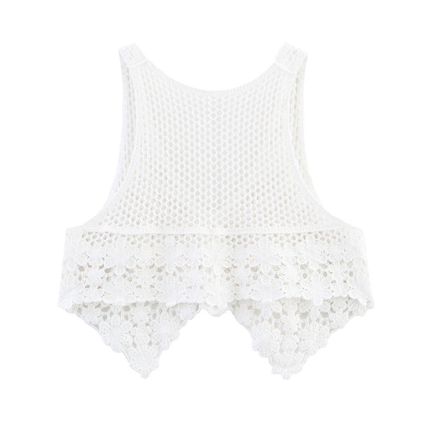 Chaleco Tejido Calado Retro para Mujer
