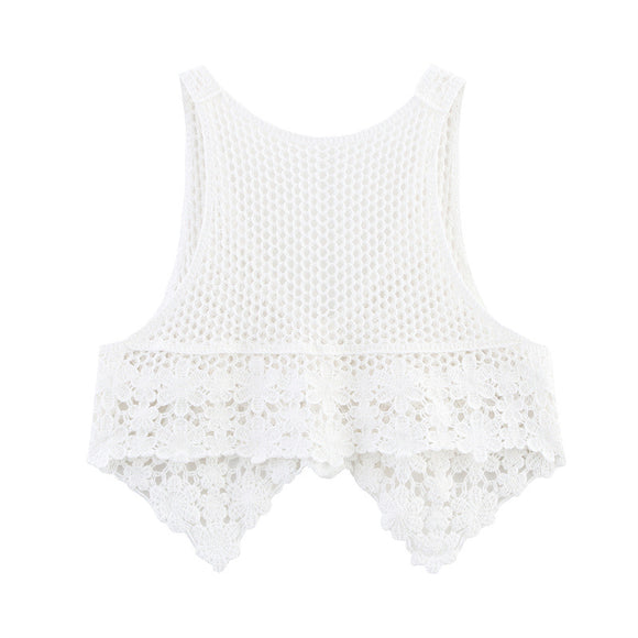 Chaleco Tejido Calado Retro para Mujer