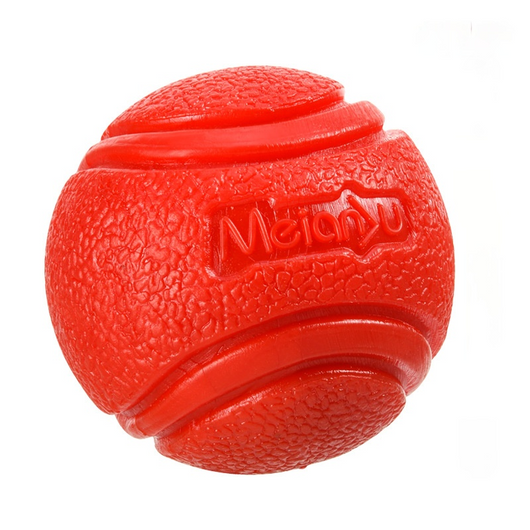 Orange textured pet bouncy ball with embossed 'Meianyu' logo, designed to be bite-resistant for dogs. - Image 10