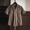 Camisa Retro Seersucker de Color Sólido con Cuello Cubano Británico