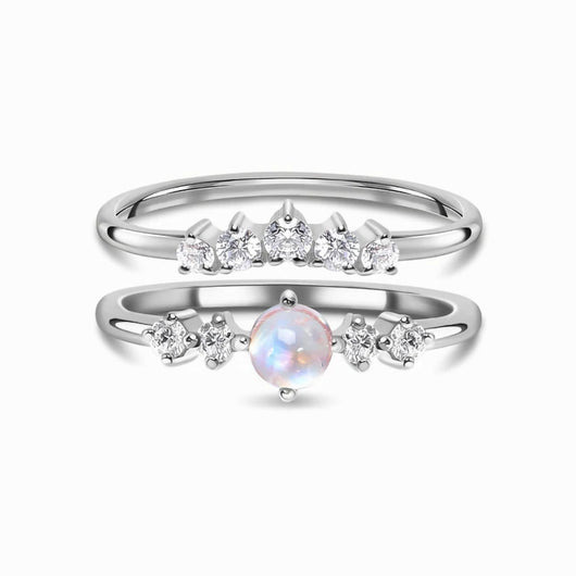 Anillo Doble Capa de Circón y Piedra de Luna - Diseño Minimalista Lujo Accesible - Image 3