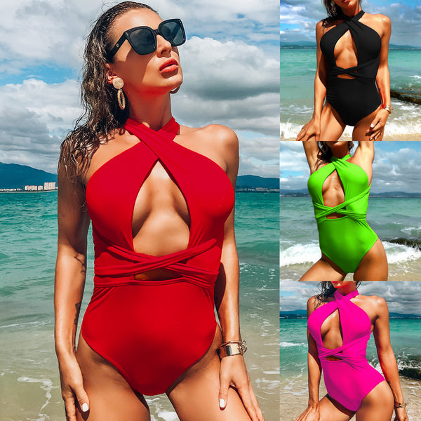 Traje de Baño Enterizo Clásico de Color Liso para Mujer