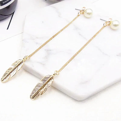 Aretes Largos de Perla con Hoja y Borla - Diseño Personalidad - Image 17