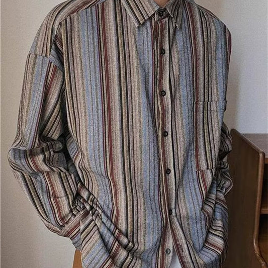 Camisa Abrigo de Pana a Rayas con Mangas Largas