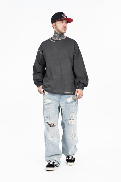 Camiseta Manga Larga Oversize Tejida a Mano para Hombre - Algodón Pesado - Image 18