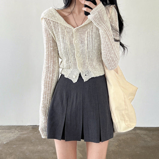 Cardigan Retro Cuello V Manga Larga Corto - Image 18