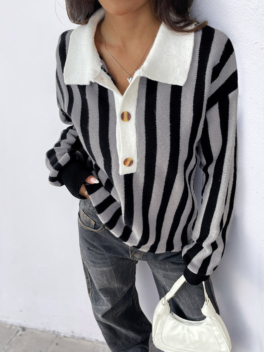 Suéter Unisex de Rayas Verticales con Cuello Solapa - Tejido Cálido para Otoño e Invierno - Image 18