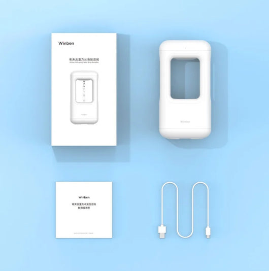 White anti-gravity water drop humidifier with visible mist output and 'Winben' brand name, on a white stand. - Image 16