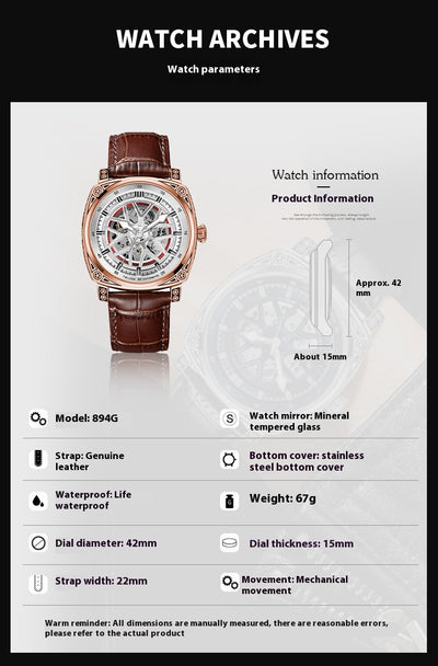 Reloj Automático de Acero Inoxidable con Correa de Cuero para Hombre - Image 12