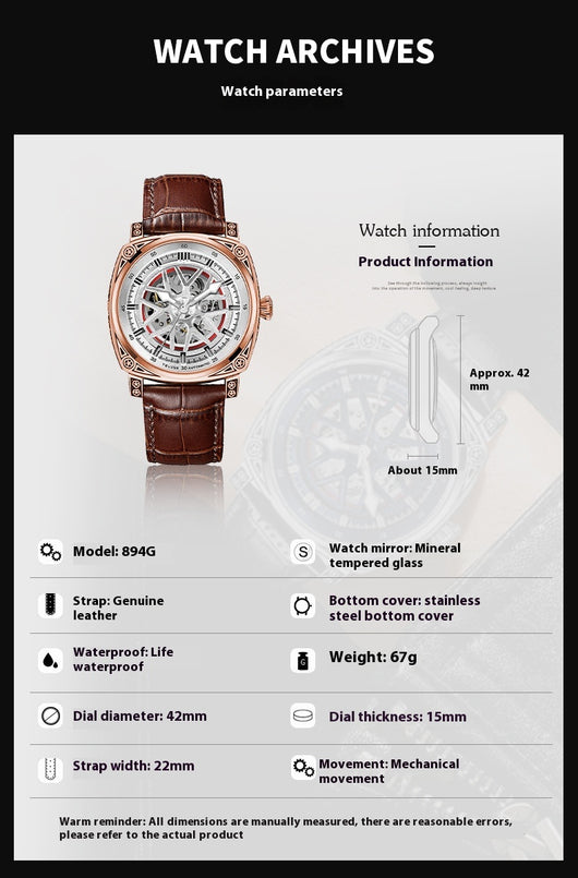 Reloj Automático de Acero Inoxidable con Correa de Cuero para Hombre - Image 12