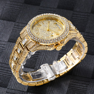 Reloj de Negocios Elegante Doble Calendario con Diamantes y Movimiento de Cuarzo