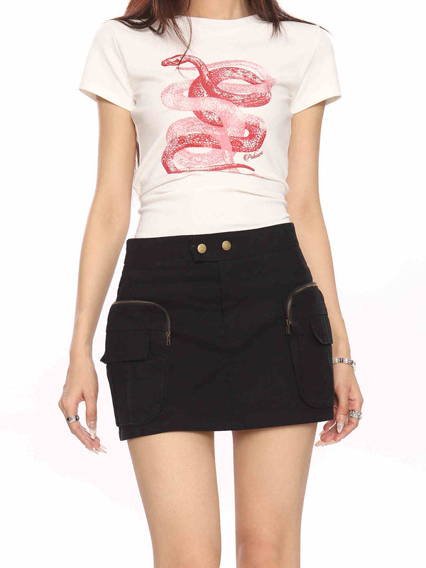 Falda de Trabajo Estilo Distressed con Bolsillos Tridimensionales