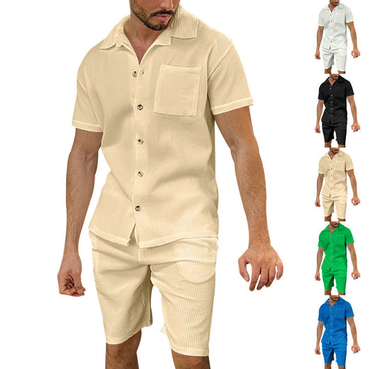Conjunto de Verano Hombre: Cardigan con Solapa y Shorts a Rayas - Image 5