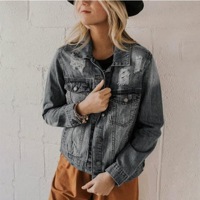 Chaqueta Vaquera Ajustada Efecto Desgastado para Mujer