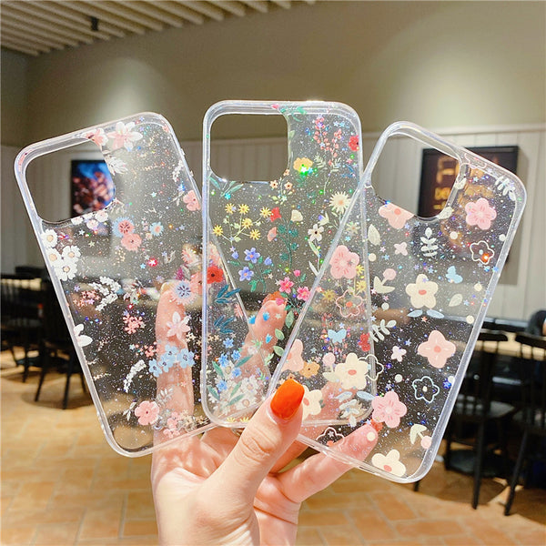 Funda para Celular con Flores y Brillo Epoxy
