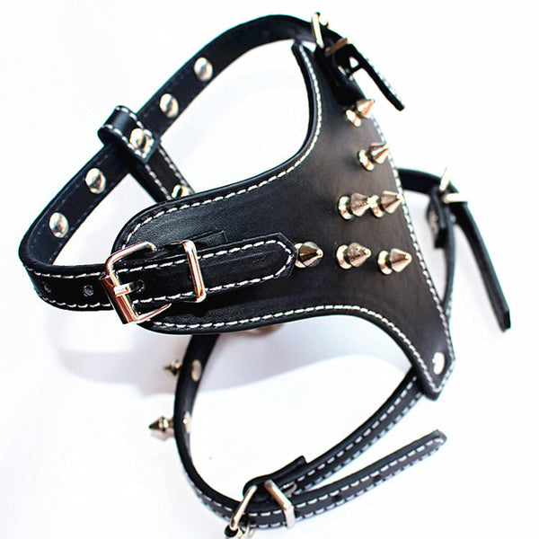 Arnés de Cuero con Tachuelas para Perros Pequeños - Chaleco Protector Negro