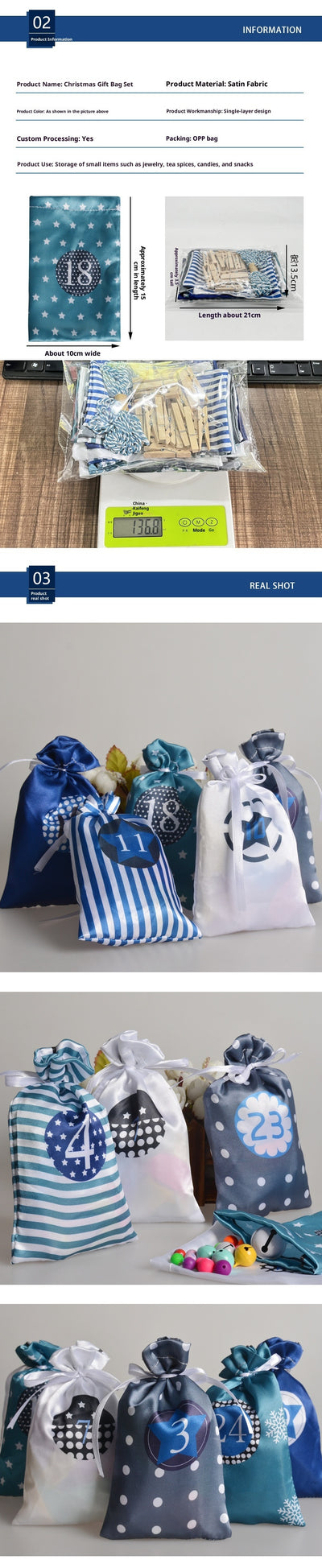 Set de Bolsas de Regalo Calendario Navideño en Satén - Image 13