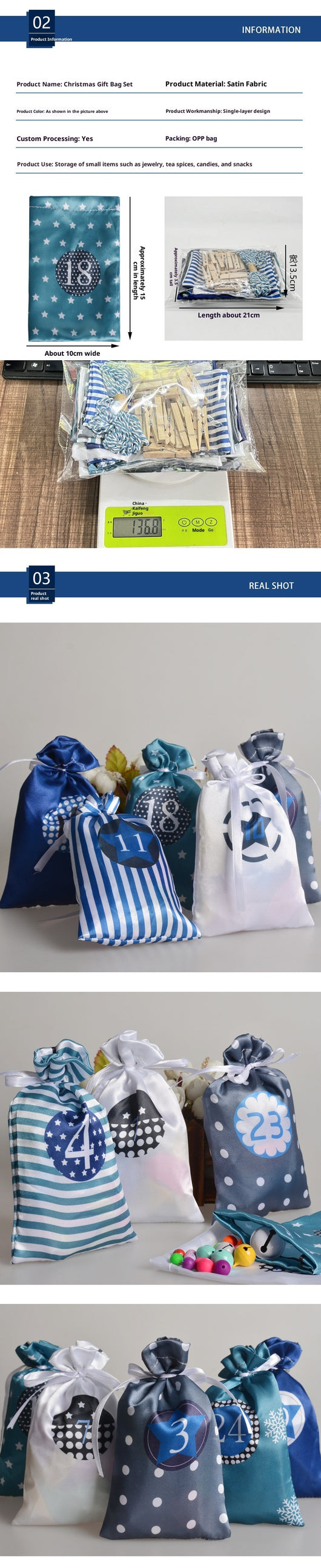 Set de Bolsas de Regalo Calendario Navideño en Satén - Image 13
