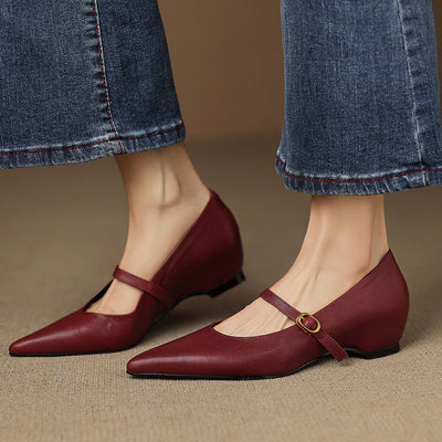 Pumps Retro Francés Punta Fina de Piel de Oveja para Mujer - Image 3