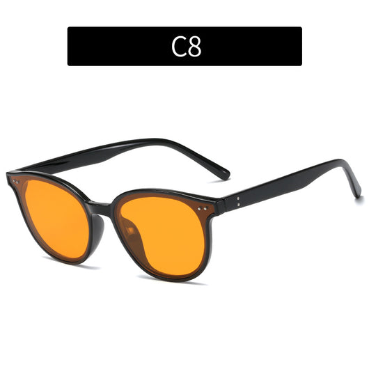 Jelly yellow frame sunglasses with green lenses, featuring a rounded cat-eye shape for UV protection and fashion. - Image 7