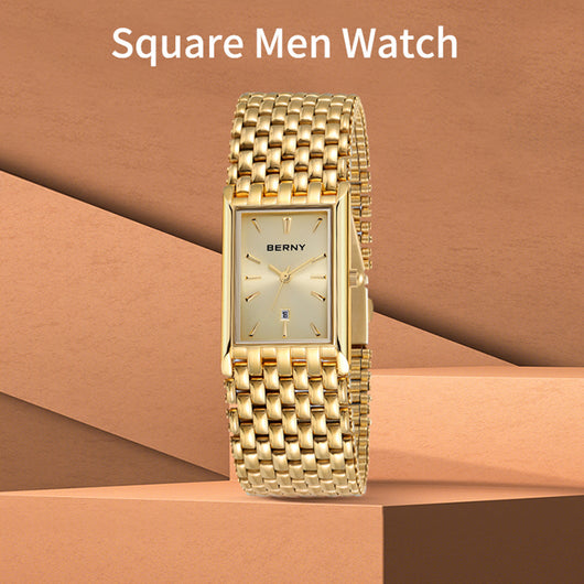 Reloj de Cuarzo Rectangular Dorado Ultrafino para Hombre - Image 3
